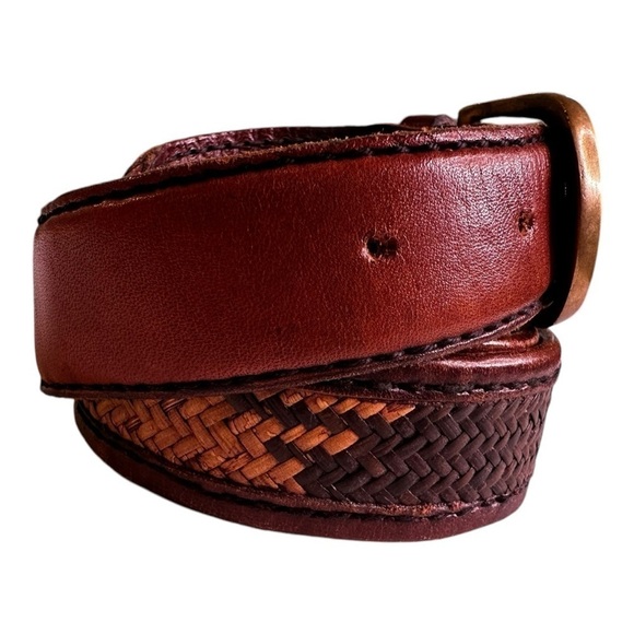 Vintage Genuine Leather Two Tone Fiber Basketweave Inlay